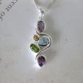 Sterling Silver Multi-colored Gemstones Necklace (Thailand)