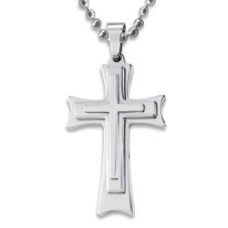 Stainless Steel Tri-Level Cross Necklace