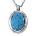 Stainless Steel Oval Turquoise Polished Necklace