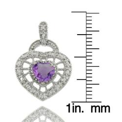 Sterling Silver Amethyst and Diamond Accent Heart Drop Earrings