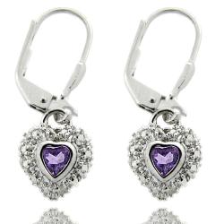Sterling Silver Amethyst and Diamond Accent Heart Dangle Earrings