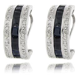 Sterling Silver Sapphire and Diamond Accent Half Hoop Earrings