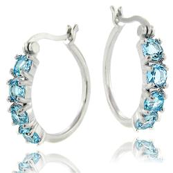Sterling Silver Blue Topaz Hoop Earrings