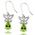 Sterling Silver Peridot and Diamond Accent Butterfly Drop Earrings
