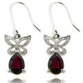 Sterling Silver Garnet and Diamond Accent Butterfly Drop Earrings