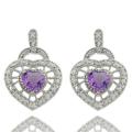 Sterling Silver Amethyst and Diamond Accent Heart Drop Earrings