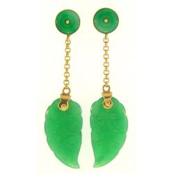 Mason Kay 14k Yellow Gold Jadeite Jade Leaf Dangle Earrings