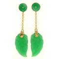 Mason Kay 14k Yellow Gold Jadeite Jade Leaf Dangle Earrings