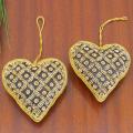Set of 2 Brown Heart-shaped Holiday Ornaments (India)