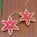 Set of 2 Red Flower-shaped Holiday Ornaments (India)