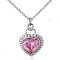 Stainless Steel Pink Cubic Zirconia Heart Necklace