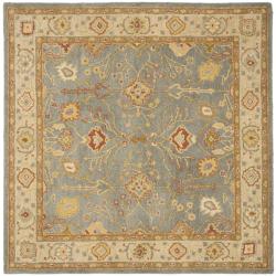 Handmade Oushak Slate Blue/ Ivory Wool Rug (8' Square)