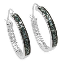 Sterling Silver 2/5ct TDW Blue Diamond Hoop Earrings