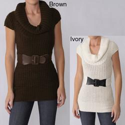 Ci Sono by Adi Junior's Cowl Neck Belted Tunic Sweater