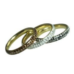 Goldplated Sterling Silver Stackable Multicolor Crystal Rings (Set of 3)