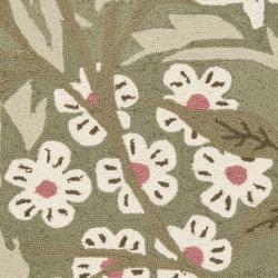 Hand-hooked Patches Green Wool Runner (2'6 x 4')
