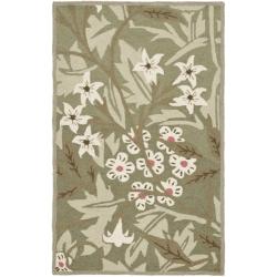 Hand-hooked Patches Green Wool Runner (2'6 x 4')