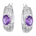Sterling Silver Amethyst Hoop Earrings