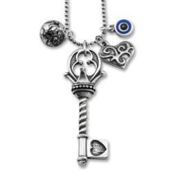 Silvertone Multi Charm Silver Key Necklace