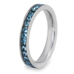 Stainless Steel Polished Teal Cubic Zirconia Band Ring