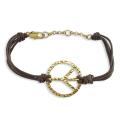 Goldplated Peace Sign Brown Leather Bracelet
