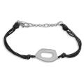 Rhodiumplated Oval Black Leather Bracelet