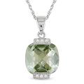 10k White Gold Green Amethyst and Diamond Necklace