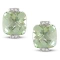 10k White Gold Green Amethyst and Diamond Earrings