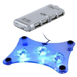 Transparent Laptop Cooling Fan/ 4-port LED USB 2.0 Hub