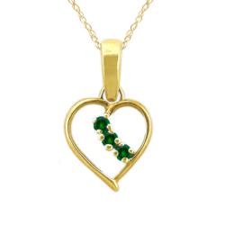 10k Gold May Birthstone Created Emerald 3-stone Heart Necklace