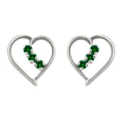 10k Gold May Birthstone Created Emerald Heart Earrings