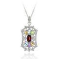 Glitzy Rocks Sterling Silver Multi-gemstone Medallion Necklace