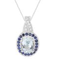 10k Gold Aquamarine, Sapphire and 1/10ct TDW Diamond Necklace (I-J, I2)