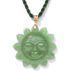 Angelina D'Andrea 14k Yellow Gold Green Jade Sun Pendant