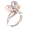 Silver Multi-colored Pearl and White Topaz Ring (6-7 mm)