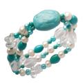 Turquoise Magnesite, Crystal and Pearl Stretch Bracelet (6.5-8.5 mm)