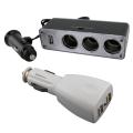 3-way Car Lighter Splitter and 2-port USB Car Charger