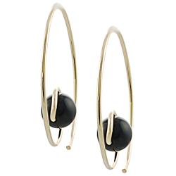 Goldfill and Alloy Black Bead Hoop Earrings