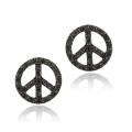 Sterling Silver Black Diamond Accent Peace Sign Earrings