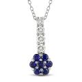 Sterling Silver Created Blue and White Sapphire Flower Necklace
