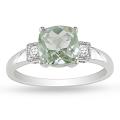 10k White Gold Green Amethyst and Diamond Ring