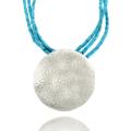 Sterling Silver Synthetic Turquoise Hammered Disk Necklace