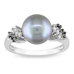 Silver Freshwater Pearl and 1/8ct TDW Diamond Ring (G-H, I2-I3)