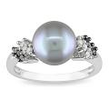 Silver Freshwater Pearl and 1/8ct TDW Diamond Ring (G-H, I2-I3)