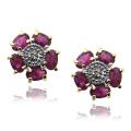 18k Gold over Sterling Silver Ruby and Diamond Accent Earrings