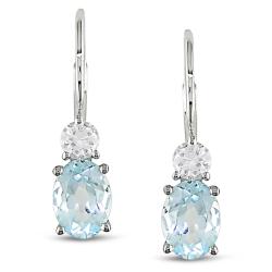 Sterling Silver Blue Topaz and Created White Sapphire Earrings
