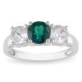10k White Gold Created Emerald and White Sapphire 3-stone Ring