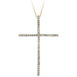 10k Gold 1/5ct TDW Diamond Cross Necklace (I-J, I2-I3)