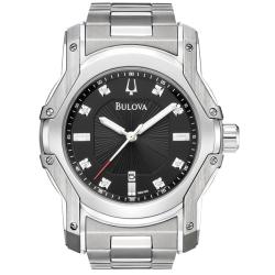 Bulova Men's Stainless Steel 8 Diamond Dial Watch