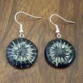 Fused Glass White Starburst on Black Round Earrings (Chile)